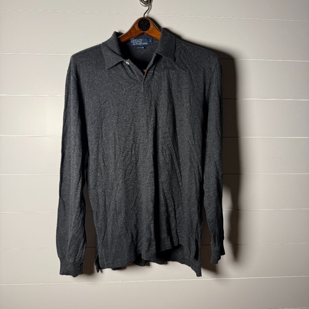 Polo Ralph Lauren Men's Long Sleeve Polo 100% Cotton Gray Sz Medium